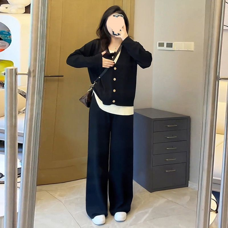 大码女装新款胖妹妹时髦宽松懒惰风卫衣套装女假两件套阔腿裤子|undefined