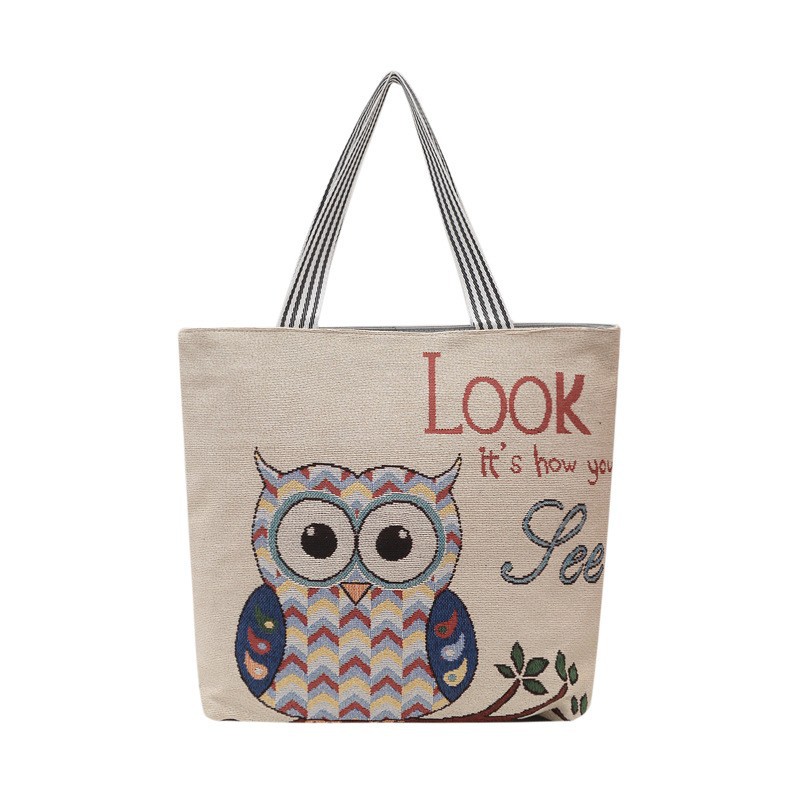 Handheld cartoon ethnic retro cloth bag