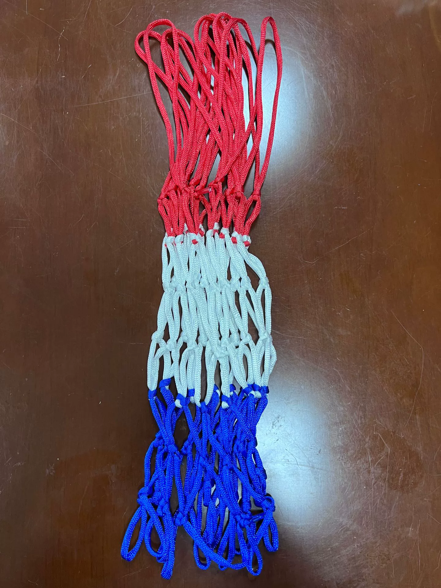 12 крючков, 7 узлов, 8 рядов, 21 дюймов, 50 г, три цвета, красный, белый и синий баскетбольные сети, чистый ручной тканый полиэстер