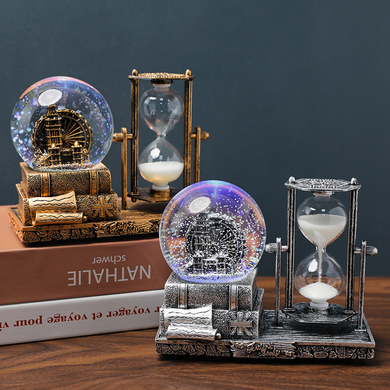 Creative retro Eiffel Tower crystal ball music box luminous music box office desktop decoration ornaments wholesale