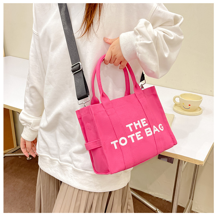 Bolso de lona Hebei Baiou para mujer, de color sólido con estampado de letras, bolso bandolera de un solo hombro con estampado de letras.