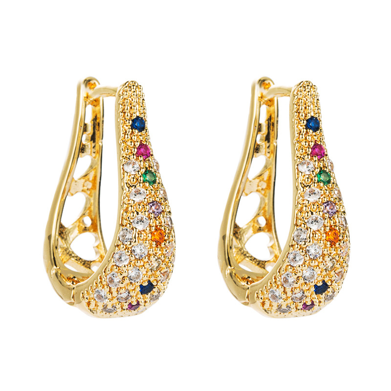 European And American Fashion Instagram Mesh Red Creative U-shaped Hollow Copper-plated Gold Earrings Studded With Zircon Female Trend Ornament Wholesale display picture 6