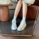 Cowhide Edition ~ miu Style All-match Genuine Leather Thick-soled White Shoes Women's Spring Tie-up Casual White Shoes Increased Single-layer Shoes