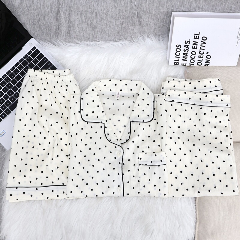 Three-piece cloud cotton new cartoon pajama set for women, sweet and cute short-sleeved shorts cardigan with turn-down collar home wear set Three-piece cloud cotton new cartoon pajama set for women, sweet and cute short-sleeved shorts cardigan with turn-down collar home wear set