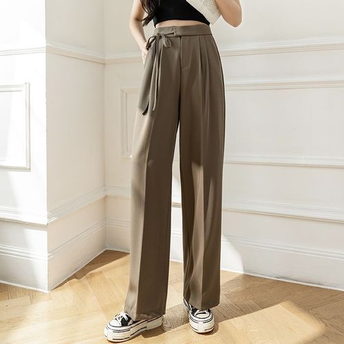 Women's Fall Straight Corduroy Belted Suit Pants, High-Waisted Flowy Wide Leg Pants 2025 Western Pants Casual Trousers