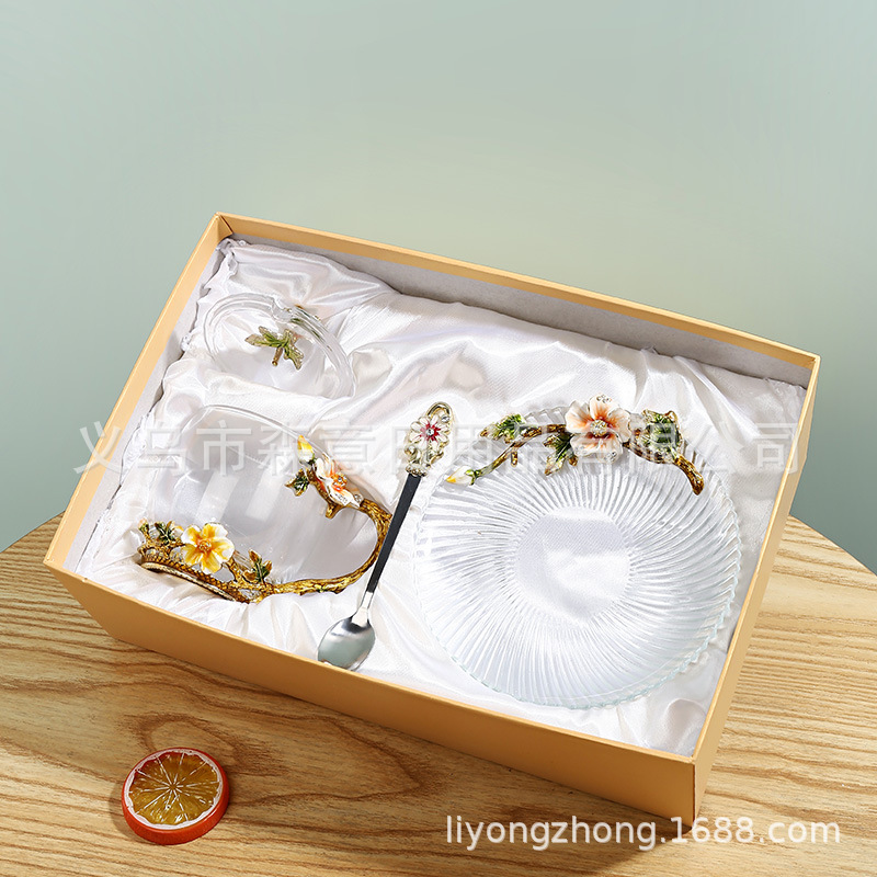 Esmalte taza de agua de color flor creativa taza de té taza de jugo taza de vidrio de cristal resistente al calor taza de café taza de pareja de gama alta regalo de la taza