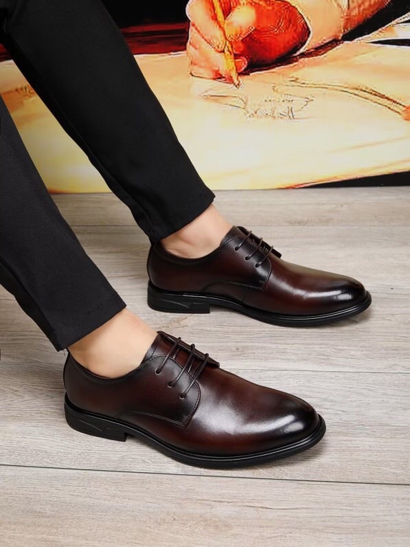 Giày da nam công sở đế mềm mũi tròn — Màu nâu, Màu đen chi tiết 2