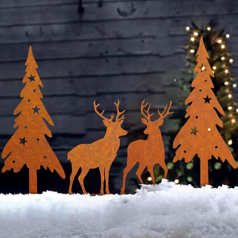 クリスマスデコレーション、錆びたトナカイのクリスマスツリー、屋外ガーデン用金属製鉄工芸品、飾り物|undefined