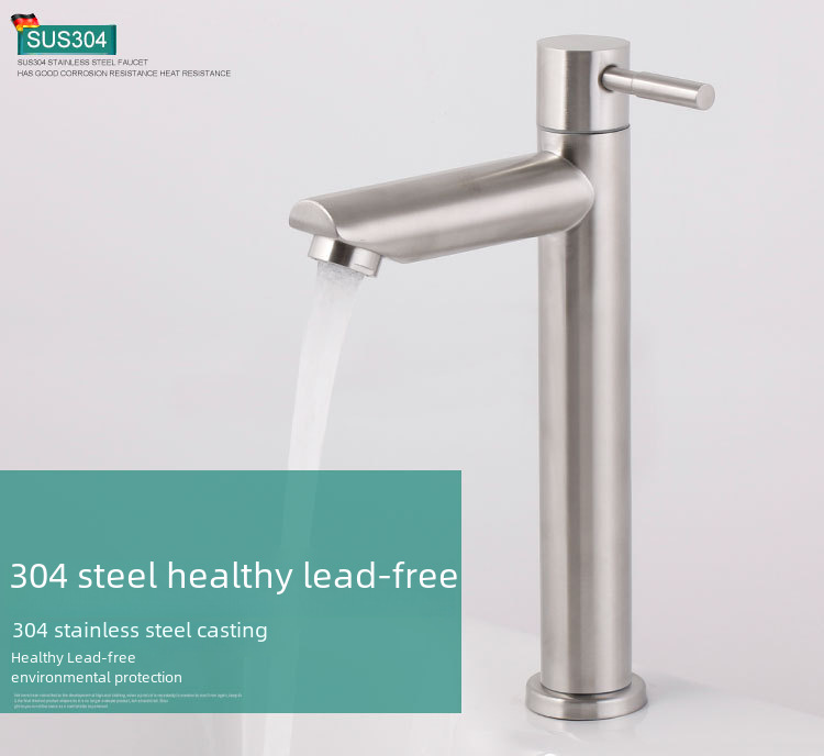 Single cold faucet stainless steel brushed basin faucet single hole laundry sink basin basin faucet wholesale