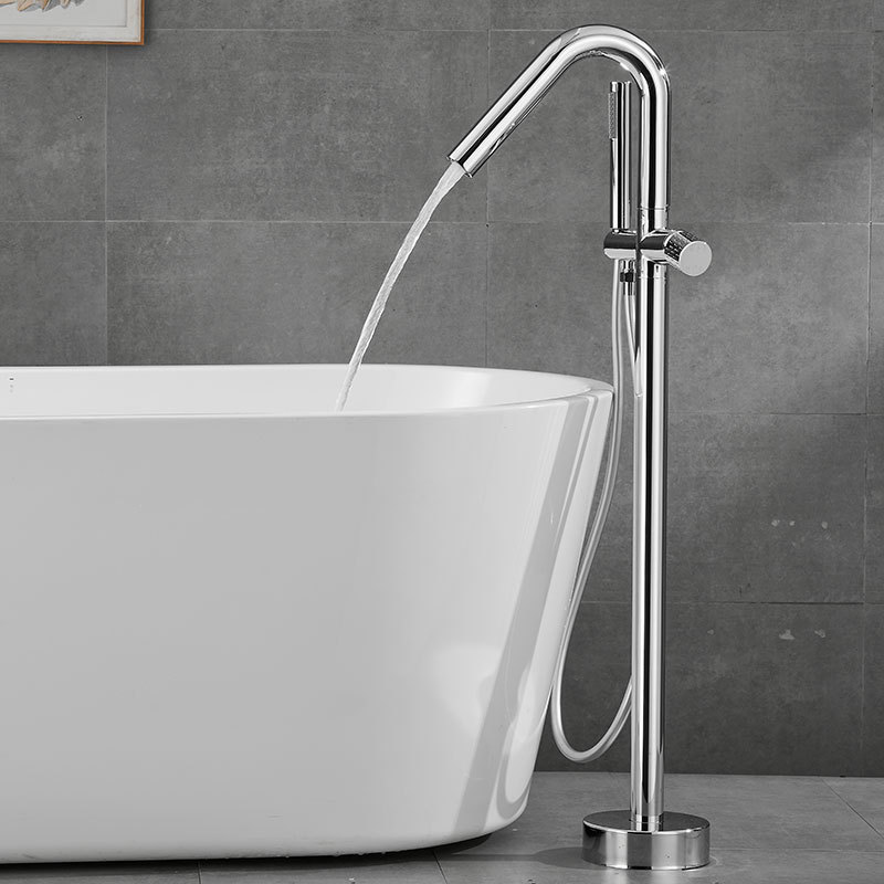 All-copper gun, grey floor-standing bathtub, faucet, independent hot and cold column basin, wooden bucket, shower head, light luxury undefined