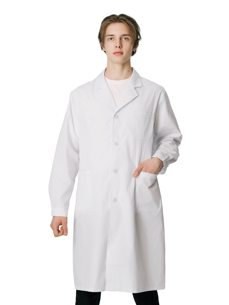 Long-Sleeved White Coat College Student Lab Coat Logo Men's and Women's Slim Laboratory Food White Coat Work Clothes