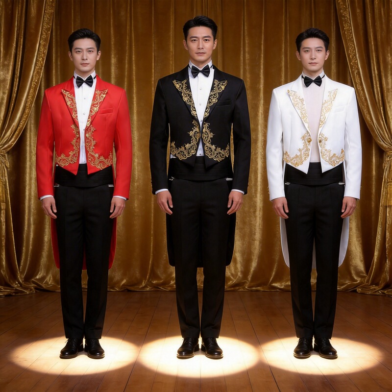 Men's Double-Breasted Tuxedo Suit with Gold Flowers, Host's Chorus Conductor Uniform, Evening Party Stage Performance Photo Shoot Outfit