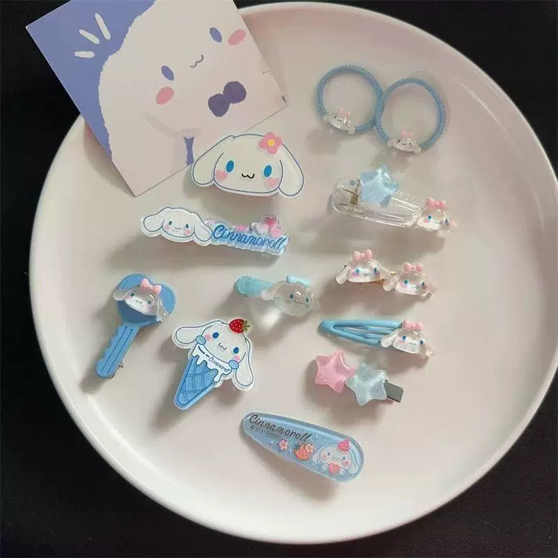Набор аксессуаров для волос (Hello Kitty) — 10 штук милых японских мультяшных заколок, шпильки и резинки, розовый