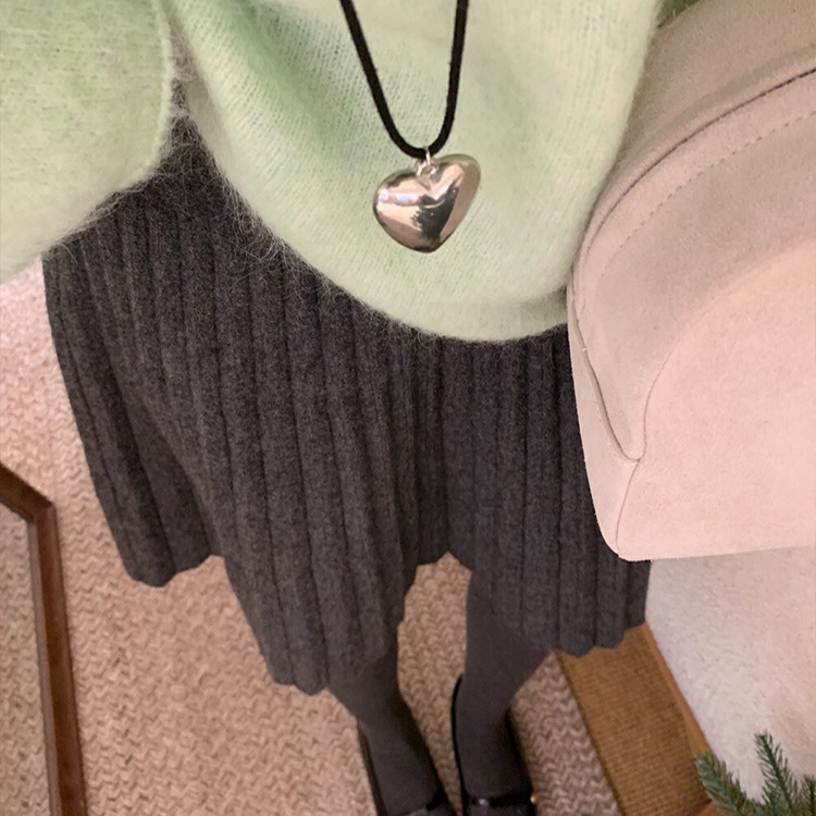 超好穿！加厚针织百褶短裙女秋冬新款松紧高腰显瘦及膝a字半身裙|undefined