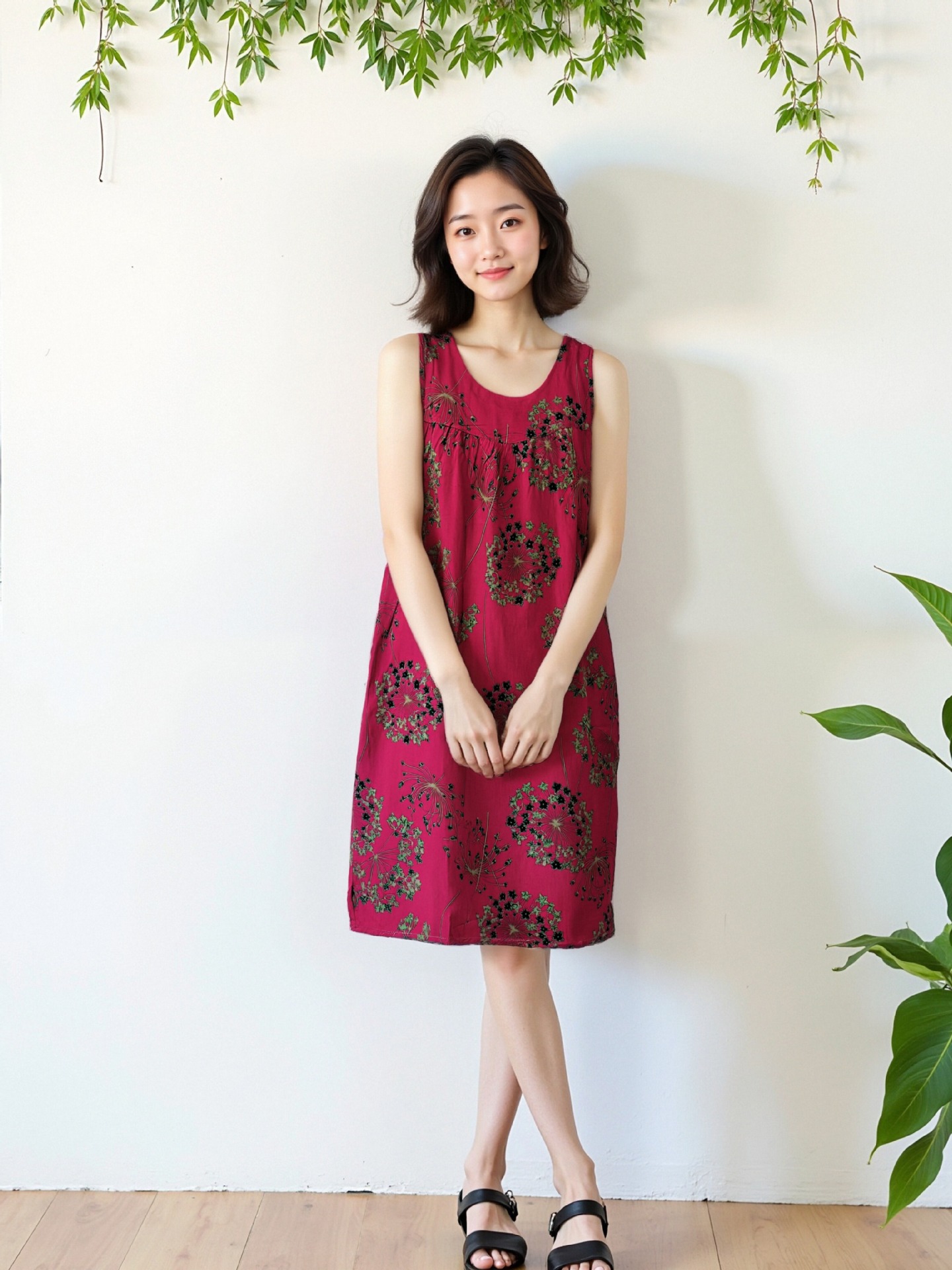 女性用ナイトガウン夏プラスサイズノースリーブコットンシルクミッドレングス人工綿ルーズドレス中高年パジャマホームウェア