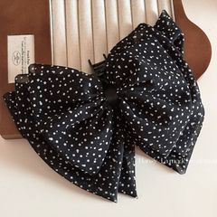 レトロなメッシュ水玉模様のリボン付きヘアクリップ、高級感のあるシフォンヘアクリップ、後頭部のヘアクリップ、女性用秋冬ヘアアクセサリー