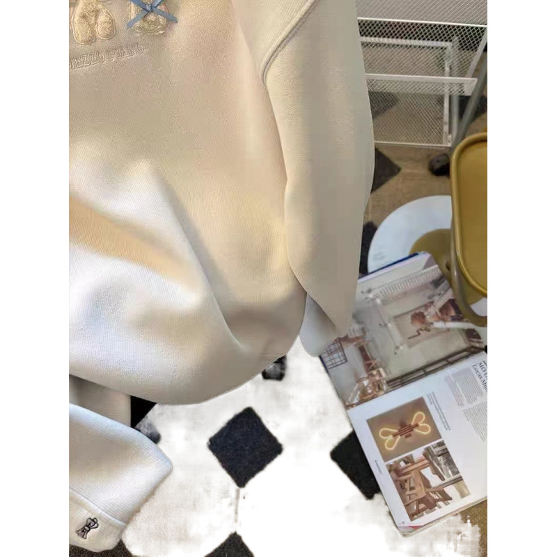 자수 베어 크루 넥 스웨트 셔츠 여성용 무식한 가을과 겨울 느슨한 슬림 재킷