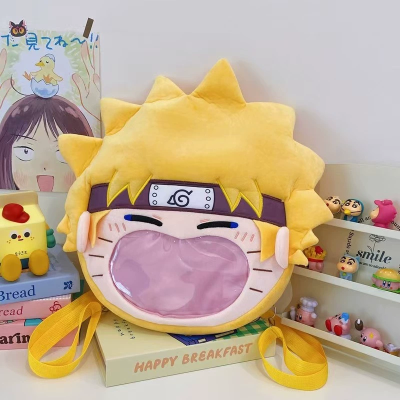 2D Pin Display Backpack, Anime Plush Front with Clear PVC Window, One Size (Hatsune Miku & Characters)