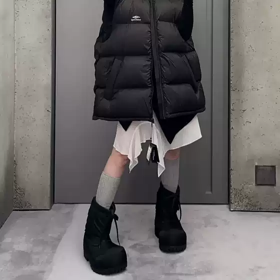 Paris Ski Snow Boots Women's New Winter Casual Thick-Soled Big-Head Fleece-Lined Short Boots Ugly and Cute Height-Increasing Boots