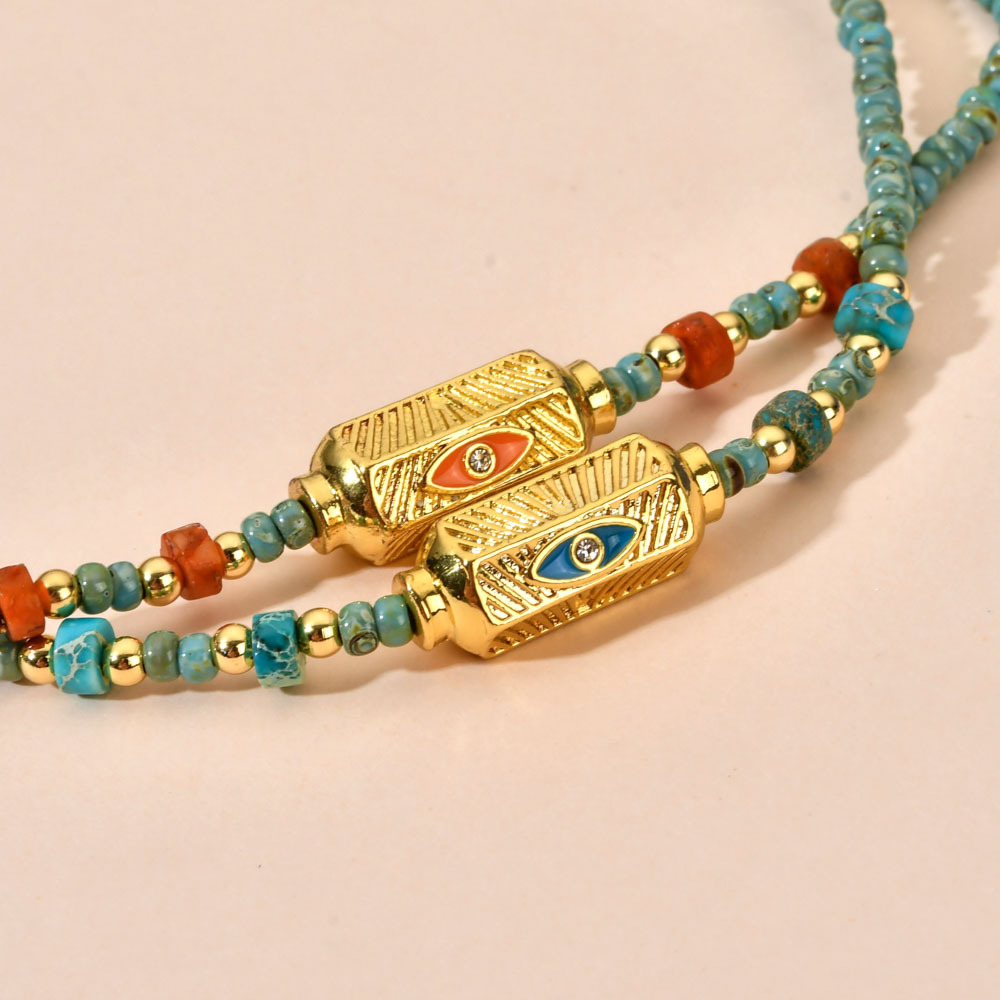 turquoise Material Solid Color Pattern Ethnic Style Solid Color Turquoise Beaded Plating Necklace