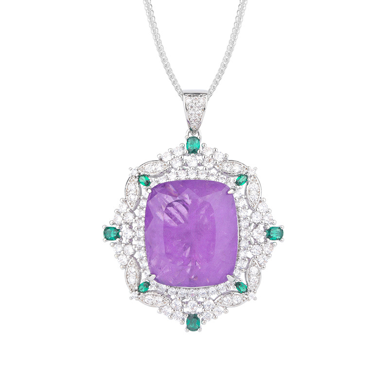 Joyas Zhuang Shengsheng Fondo de cobre chapado en oro simulación esmeralda violeta con incrustaciones cuadrado 20*23 colgante collar joyería