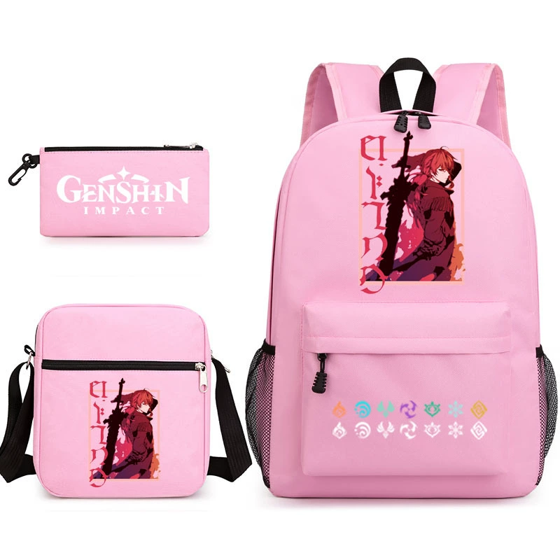 Backpack set (Genshin) 3‑piece — backpack, one‑shoulder bag, pencil case, assorted colors