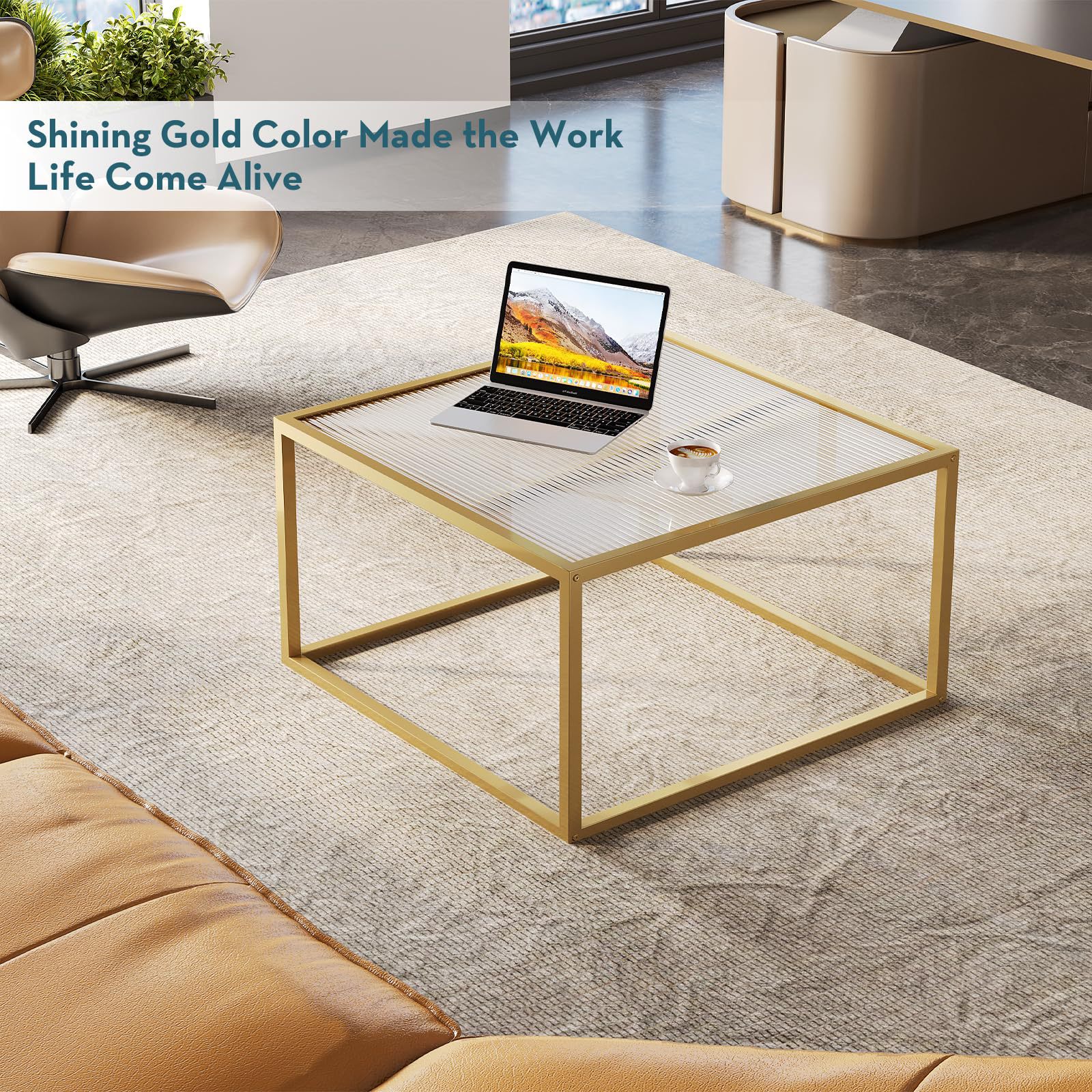 Mesa de café de vidrio mesa de té de lujo ligera sala de estar alta sensación mesa de café cuadrada de vidrio templado mesa de té
