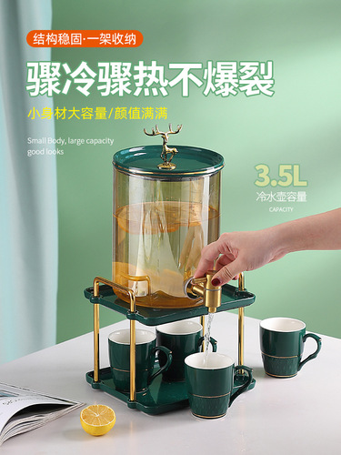 Ceramic water set, high temperature resistant hot and cold water kettle, household cold water cup with faucet, large capacity teapot, white open bucket for drinking