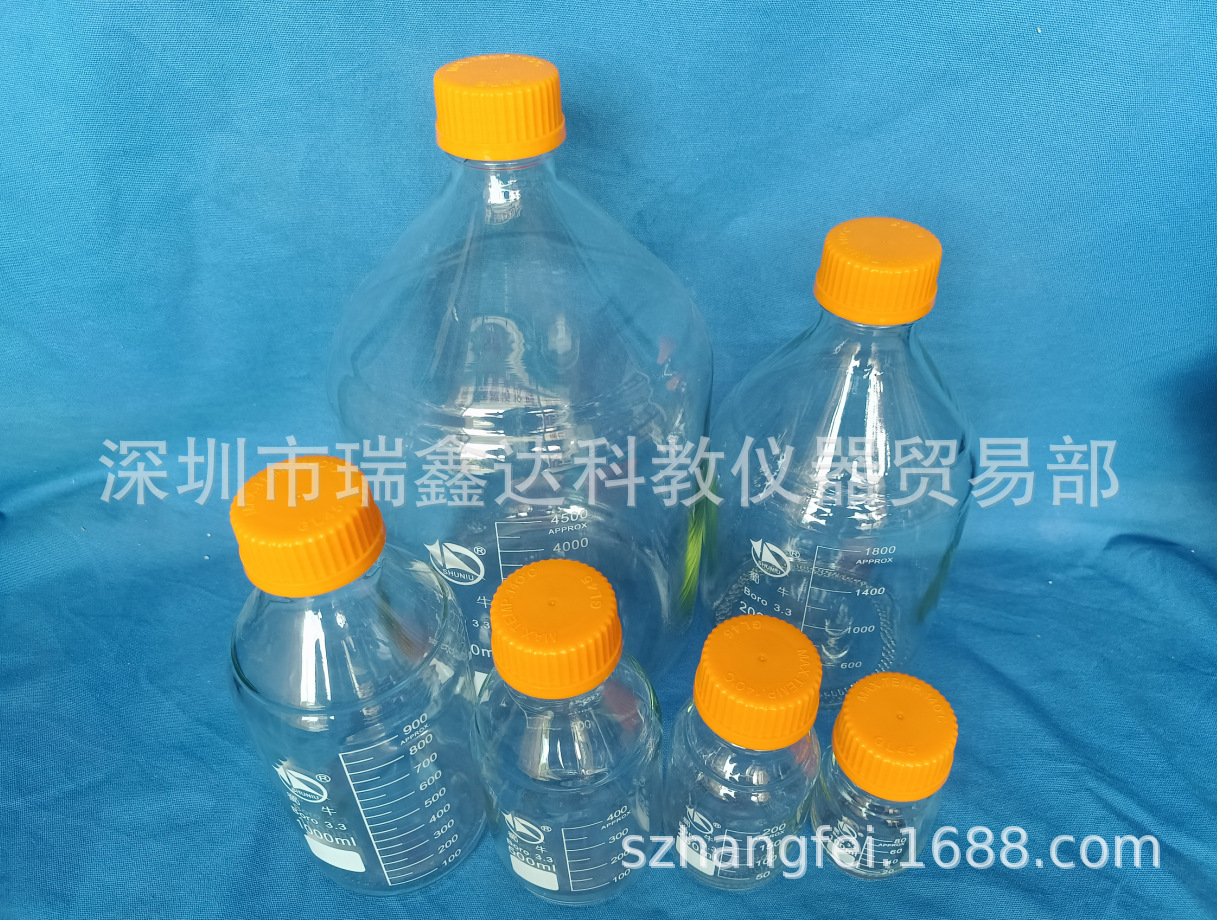 蜀牛螺口丝口试剂瓶250ml500ml1000ml高硼硅黄盖蓝盖瓶螺口瓶2L3L