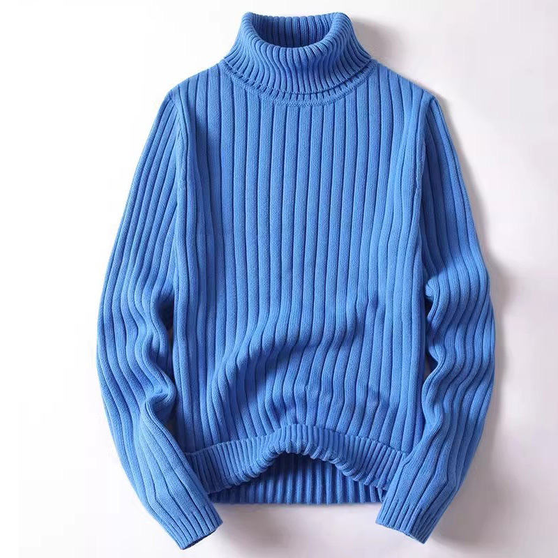 Thickened Knitwear Men's Winter New Casual Trendyy Turtleneck Pure Cotton Knitwear Men's Pure Color Large Size Knitwear
