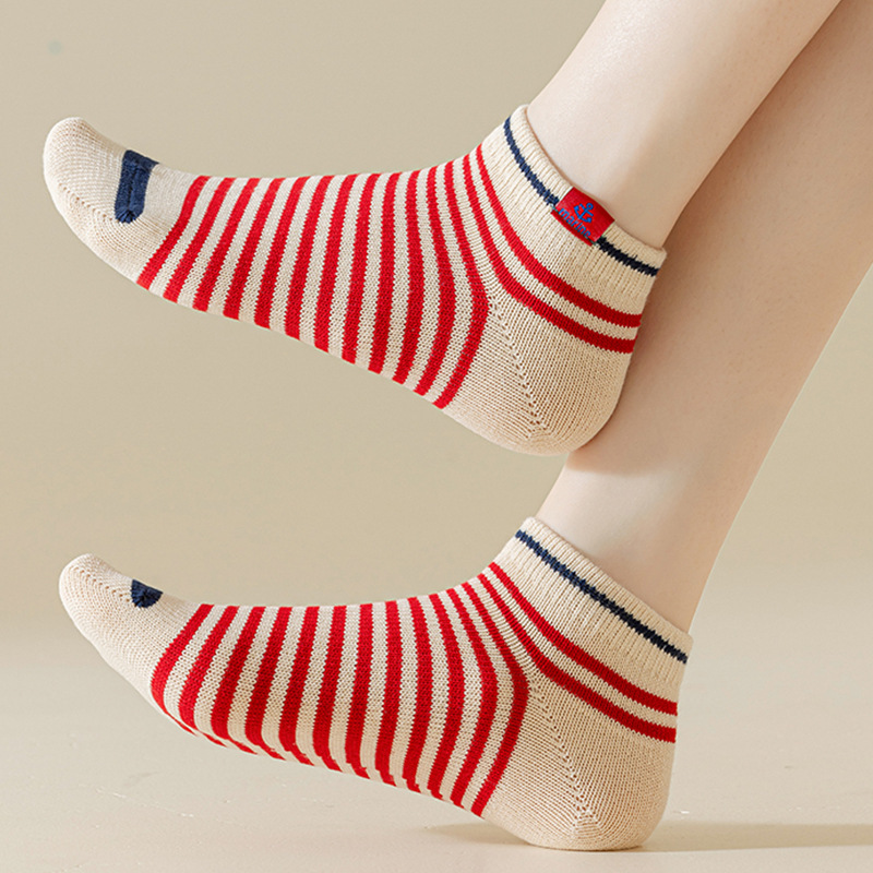 Socks Women's Short Socks Low-top Socks Pure Cotton Striped Deodorant Sweat Absorbing Spring and Autumn Korean Style Women's Boat Socks Shallow Mouth Harajuku College Style