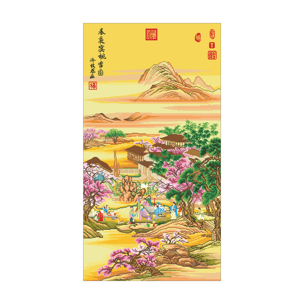 [Algodón importado] Mona Lisa Royal Cross Stitch Banquet de la noche de primavera Peach and Plum Garden Imagen Nueva sala de estar china Bordado completo