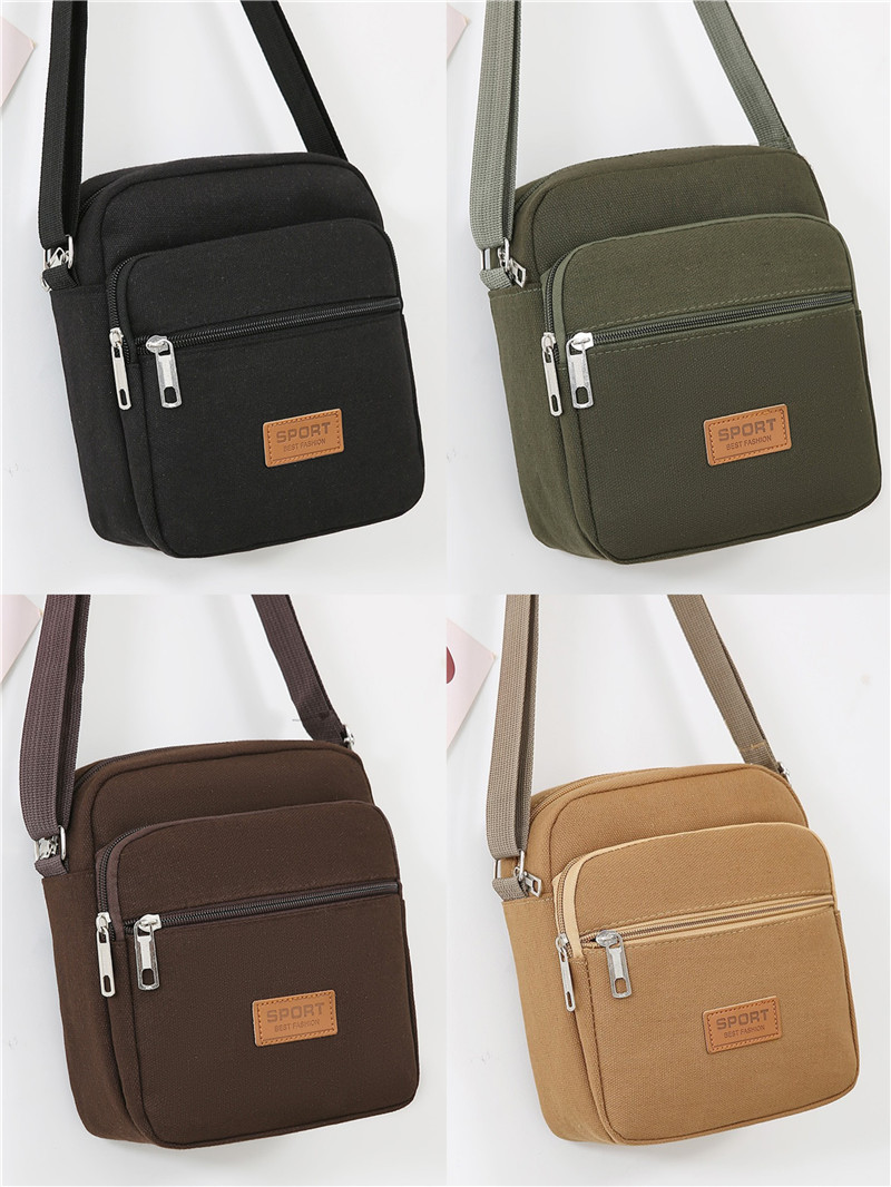 Men's Small Canvas Solid Color Basic Classic Style Zipper Crossbody Bag display picture 6