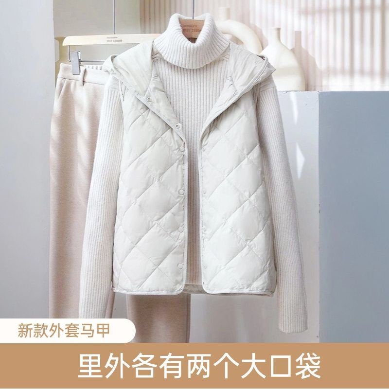 New Hooded Thin Vest Spring, Autumn and Winter Lightweight Cotton Jacket for Women to Wear Versatile down Cotton Vest