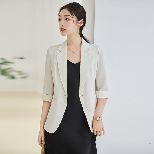 Pink small suit jacket for women 2024 new summer mid-sleeve small casual slim suit three-quarter sleeve spring and summer