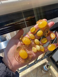 [Original natural amber beeswax] Russian material reflux perfect ring bracelet 925 silver inlay with unique texture