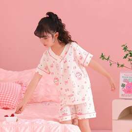 女童轻薄睡衣云朵棉短袖短裤新款小女孩可外穿夏季空调家居服套装