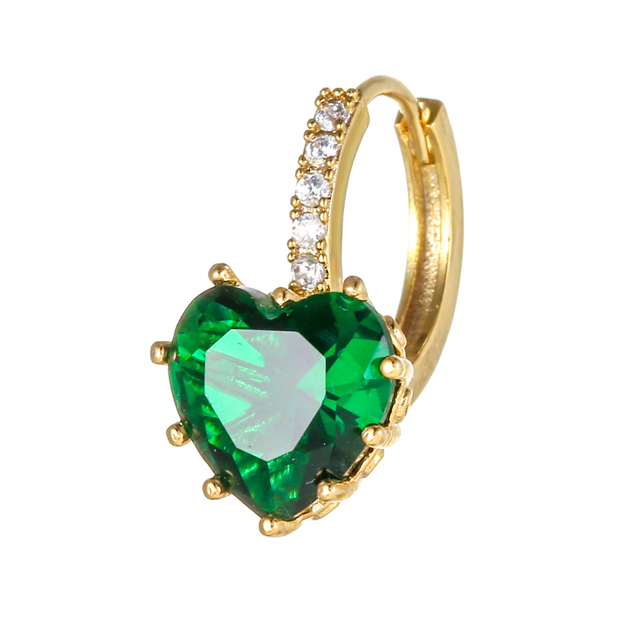 Korean heart color zircon 18K gold color-preserving electroplating copper earrings