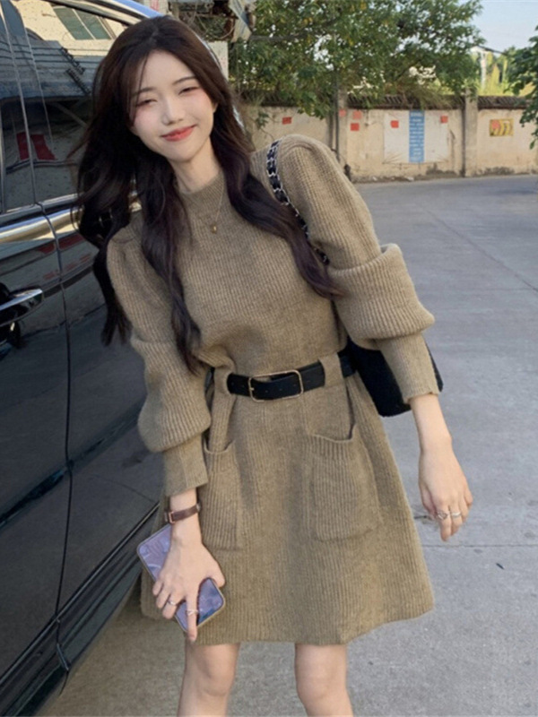 显瘦针织毛衣连衣裙女秋冬2025新款大衣内搭设计感系穿搭短裙子|undefined