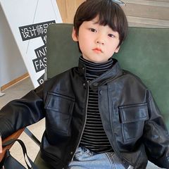 Boys' Spring and Autumn Style Overcoat Korean Version Children's Leather Jacket Overcoat Cool Kids Jacket Top 2024 Trendy Outfit
