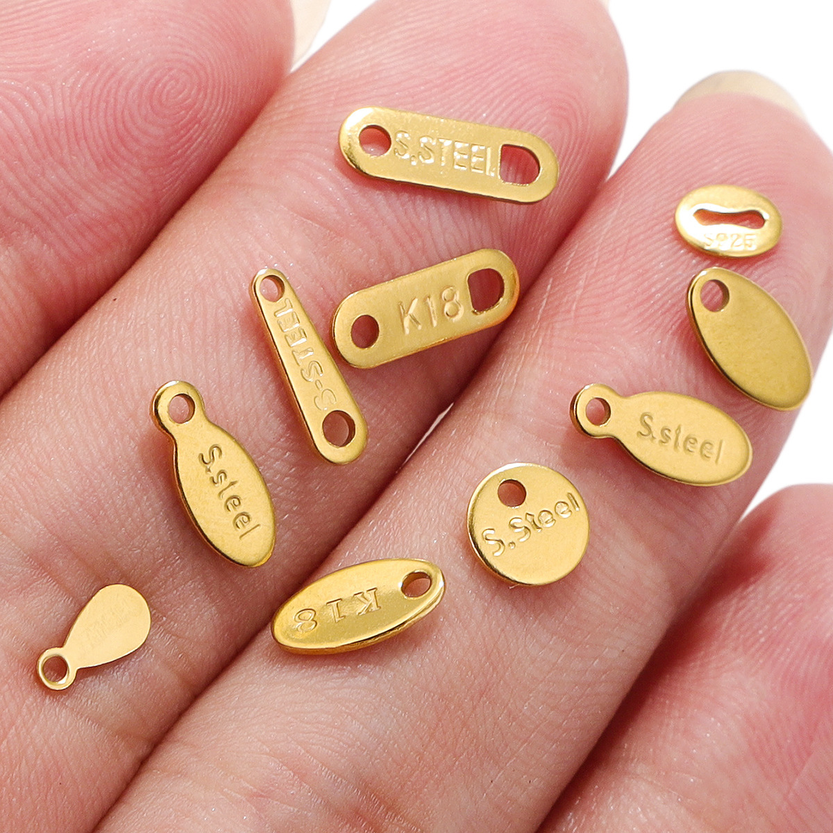 Stainless Steel Tail Chain Tag Real Gold Electroplated Small Pendant Accessories DIY Stainless Steel Small Tag Jewelry Hanging Tail Tag