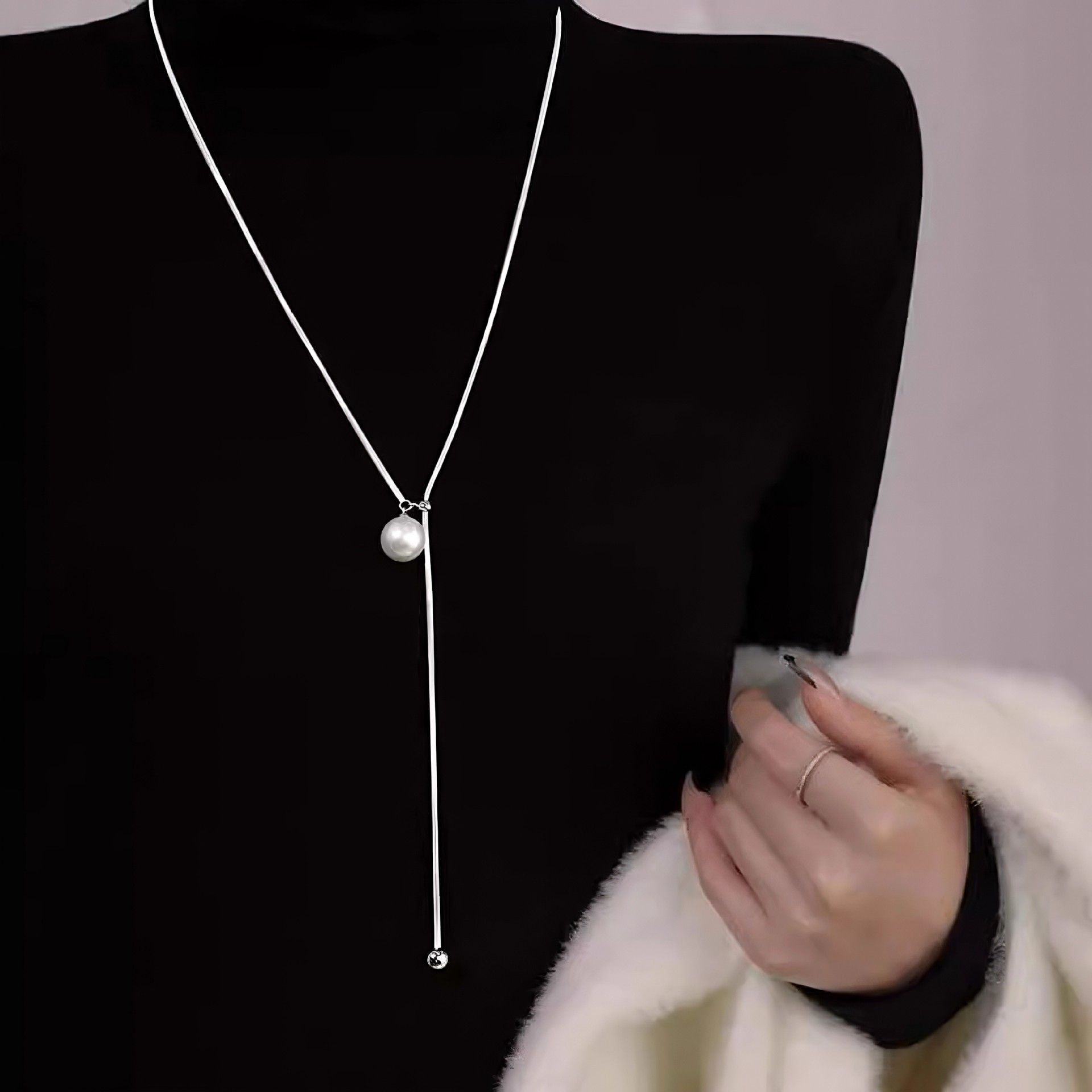 Yiwu Ellipse zircon Necklace personality originality A small minority Pull-out adjust fashion atmosphere sweater chain Jewelry