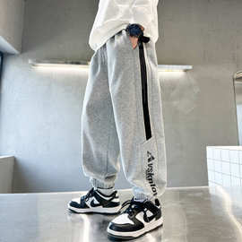 春秋新款男童运动裤子条纹松紧腰大童宽松卫裤儿童洋气束脚长裤