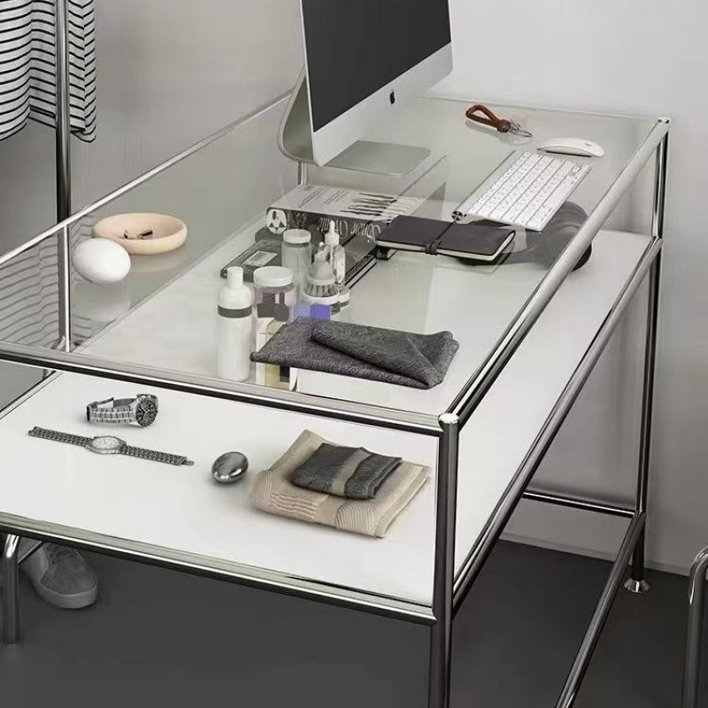 Clothing Store Stainless Steel Glass Table, Light Luxury Display Table, Island Table, Computer Desk, Office Desk, Minimalist Manicure Table