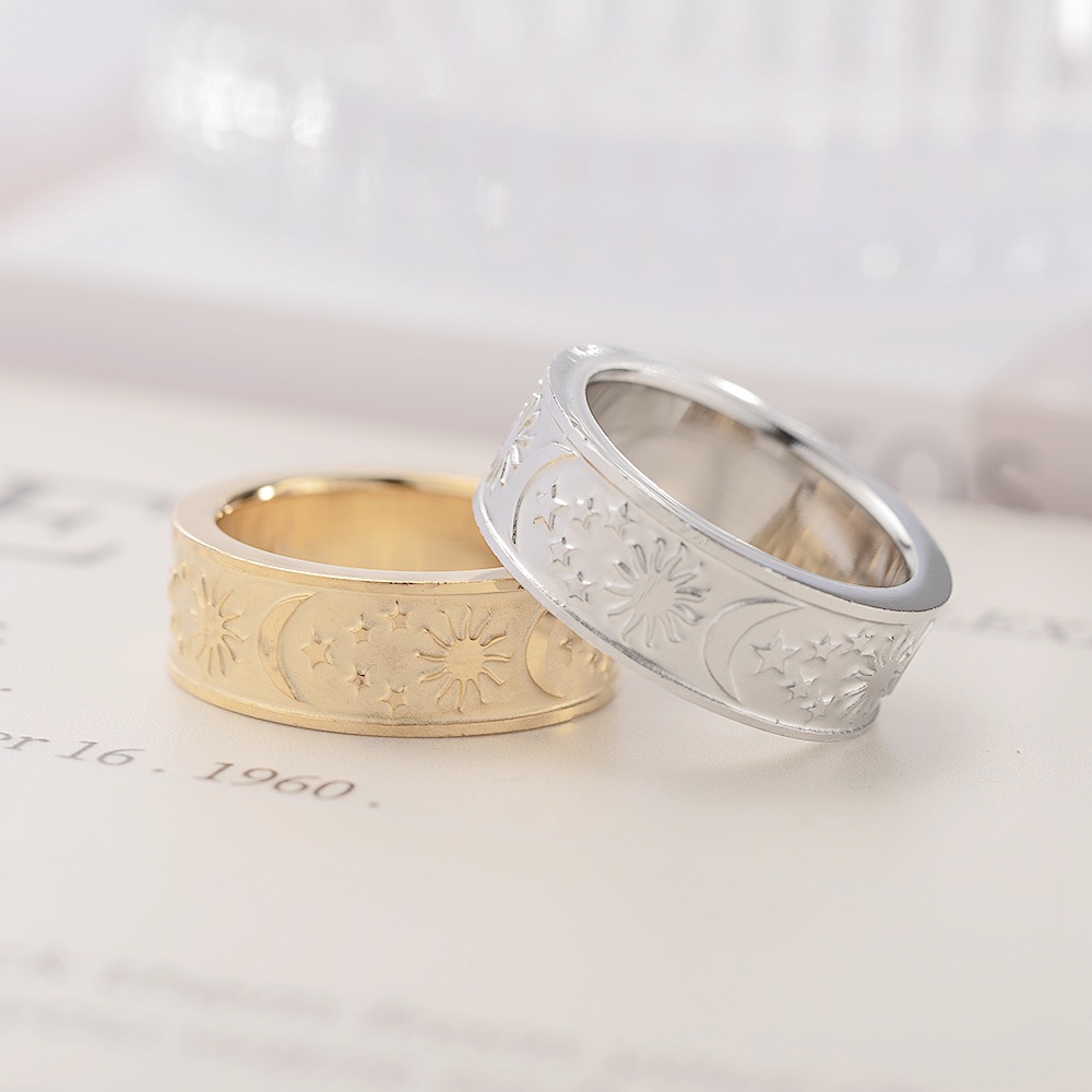 Fashion New Sun Moon Star Titanium Steel Couple Ring