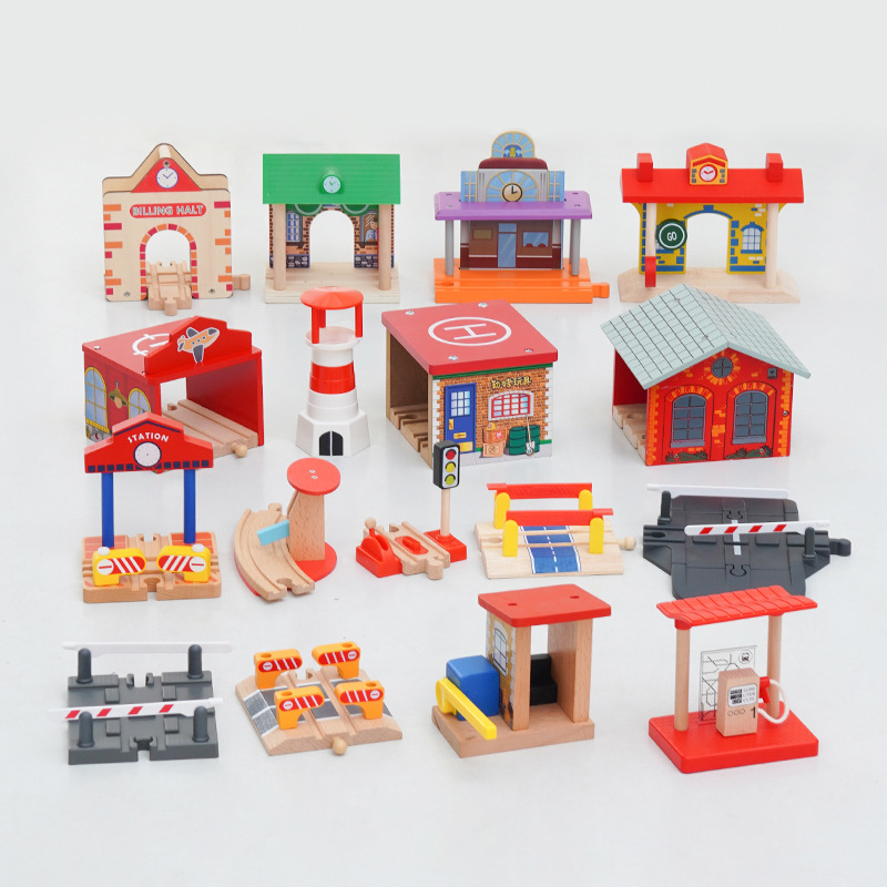 木のトーマツの列車のばら売りの軌道の部品のバリケードのプラットホームの軌道のシーンの益智のおもちゃ|undefined