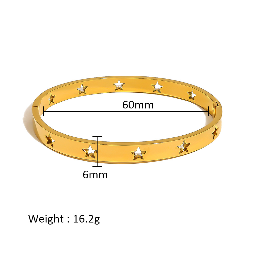 Venta caliente transfronteriza francesa de acero inoxidable hueco estrella de cinco puntas hebilla pulsera pulsera de joyería pulida a mano al por mayor 18K