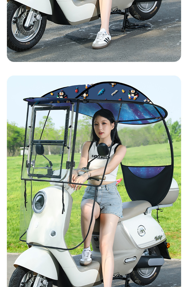 Quick-Release Folding Rain Canopy for Electric Vehicles, Windproof and Sunshade for Electric Bikes and Motorcycles, Thickened Sunshade Canopy