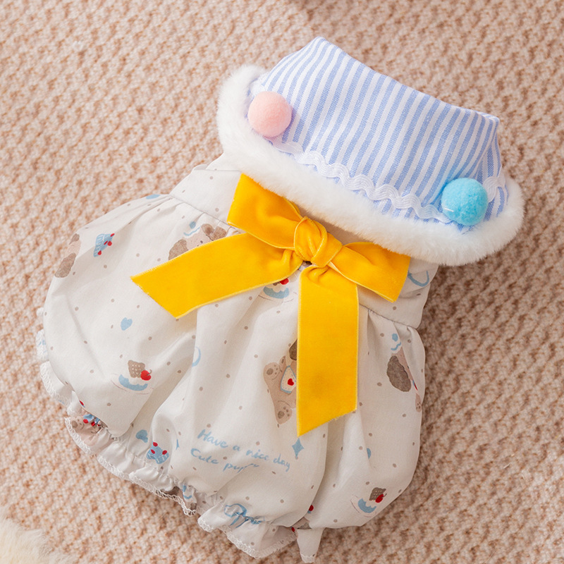 Nueva ropa de perro otoño invierno arco cálido vestido de princesa algodón peluche ropa de mascotas image 8