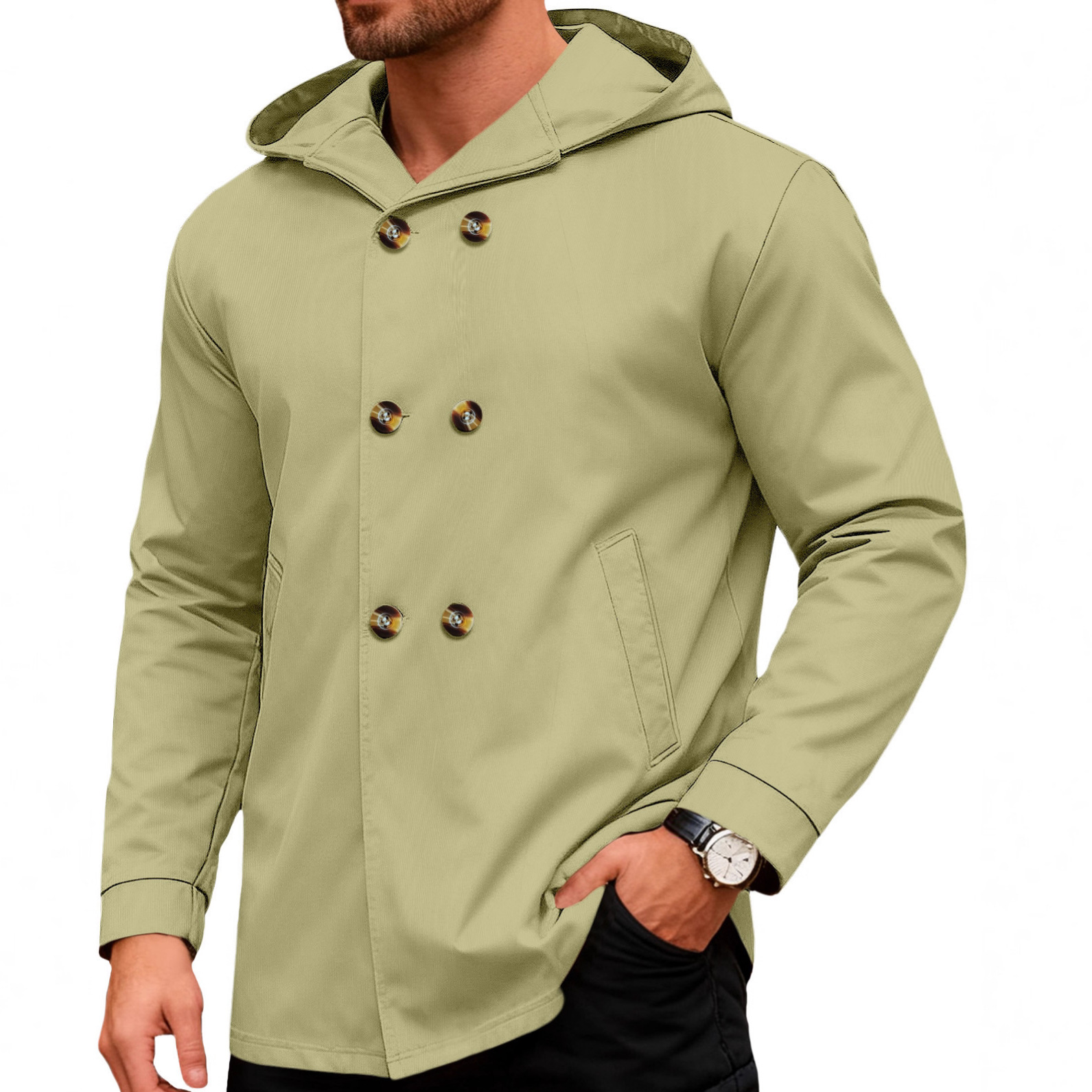 Transfronterizo Amazon comercio exterior ventas calientes Europa y América hombres de estilo largo delgado chaqueta con capuz casuales deportivos de color sólido chaqueta hombre